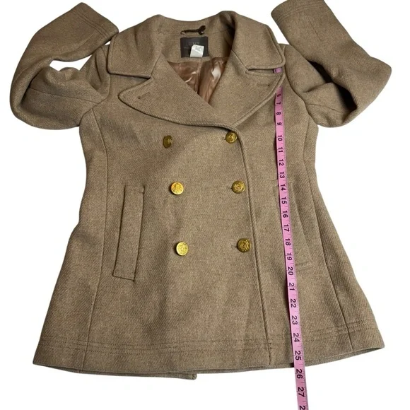 J. Crew Stadium Cloth Beige Pea Coat with Gold Buttons - Picture 10 of 11